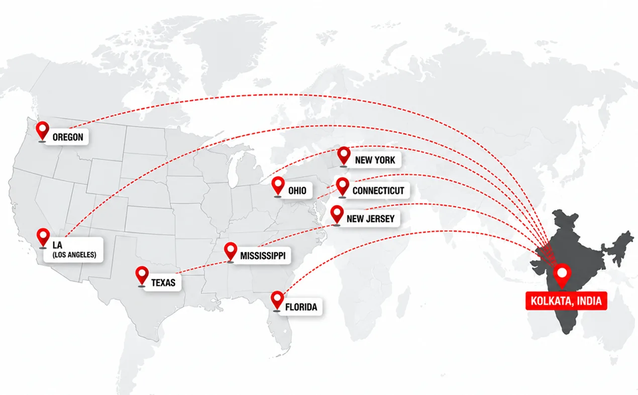 Map of export destinations served from Kolkata